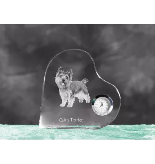 Cairn Terrier - crystal clock with a dog picture, heart-shaped shelf clock, personalized standing clock by Art-Dog brand