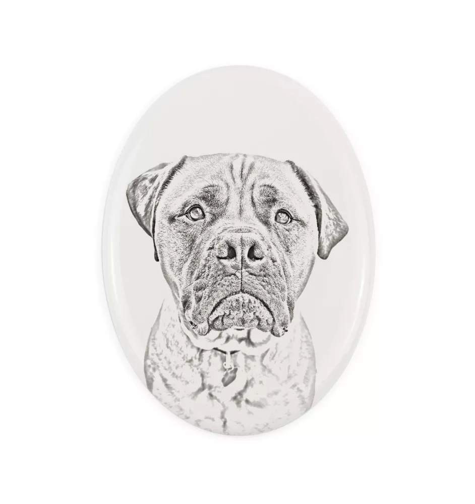 Bullmastiff - commemorative plaque with a photo of a dog, tombstone with a print, personalized oval plaque from the Art-Dog brand