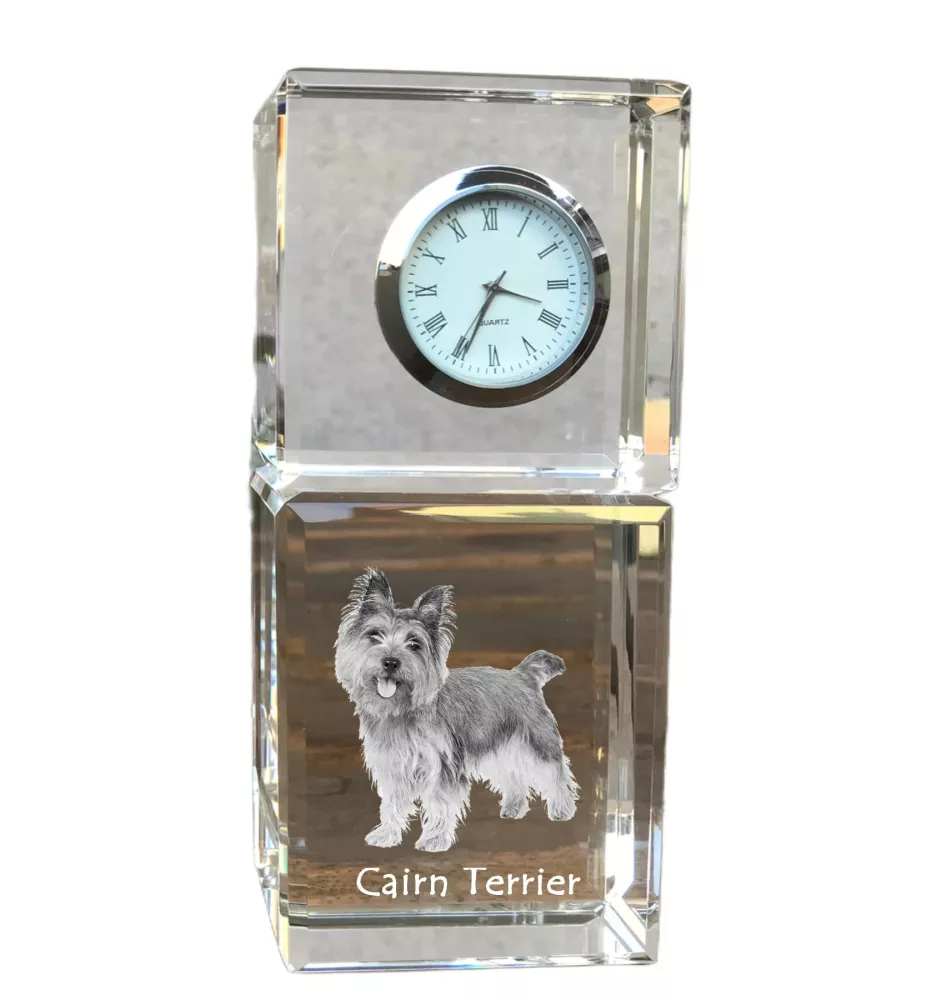 Cairn Terrier - Kristalluhr mit Foto, Hundebild im Kristall, personalisierte Schreibtischuhr von Art-Dog.