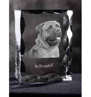 Bullmastiff - crystal with a picture of a dog, glass statuette with a picture, unique frame with a picture from Art-Dog brand