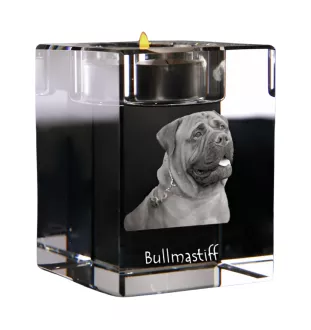 Bullmastiff - Bougeoir avec photo de chien, porte bougie en cristal, cadeau personnalisé par la marque Art-Dog