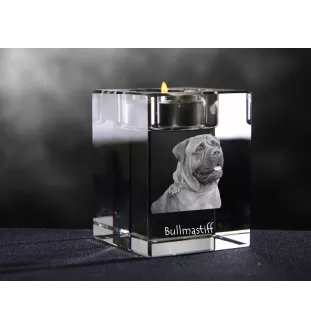 Bullmastiff - Candle holder with dog photo, crystal tealight holder, personalised gift by Art-Dog brand