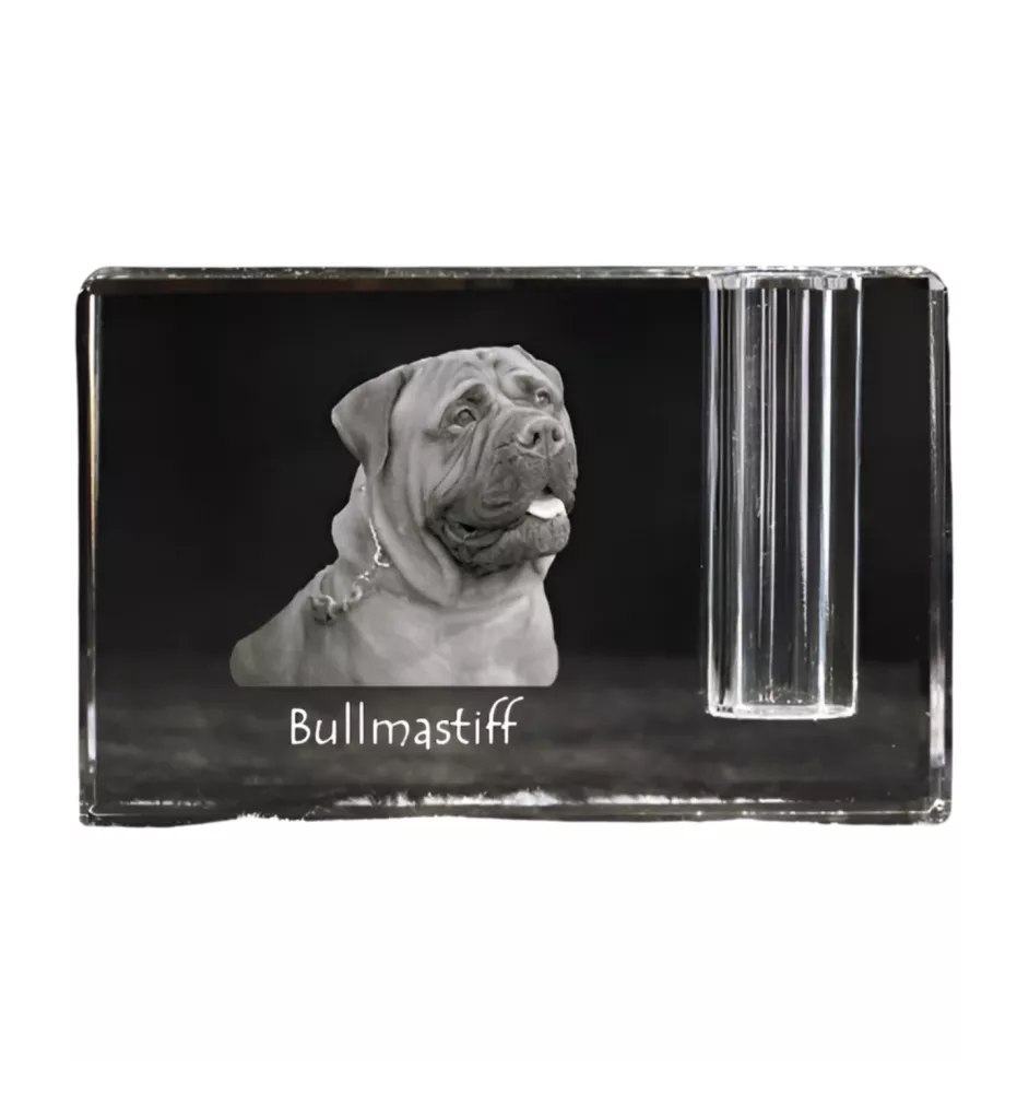 Bullmastiff - Porte-stylos, organiseur en cristal avec photo de chien, décoration de bureau unique par la marque Art-Dog