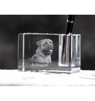 Bullmastiff - Pen stand, crystal organiser with dog photo, unique desk decoration by Art-Dog brand