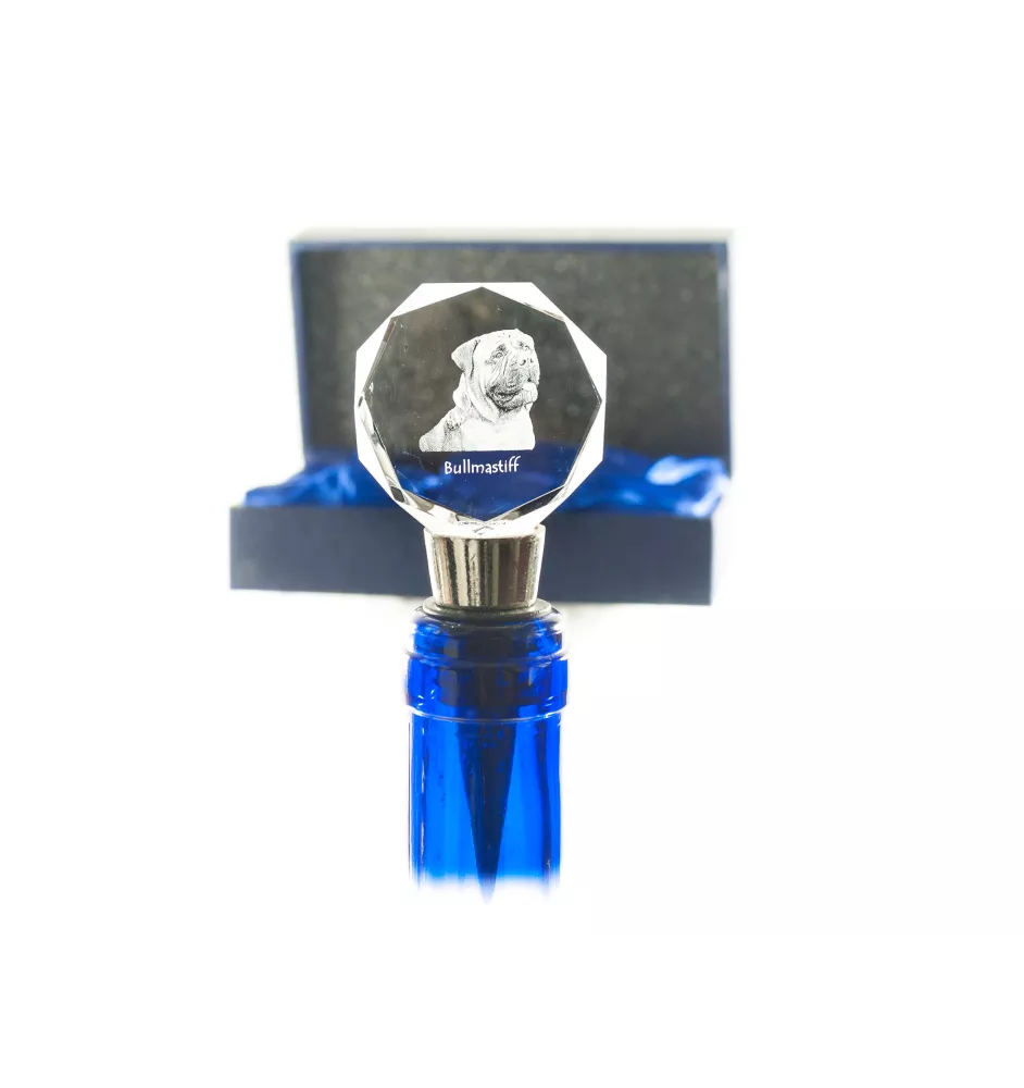 Bullmastiff - Bottle stopper, crystal wine stopper with photo, personalised gift for bartender by Art-Dog brand
