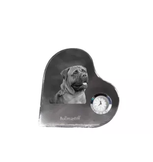 Bullmastiff - crystal clock with a dog picture, heart-shaped shelf clock, personalized standing clock by Art-Dog brand