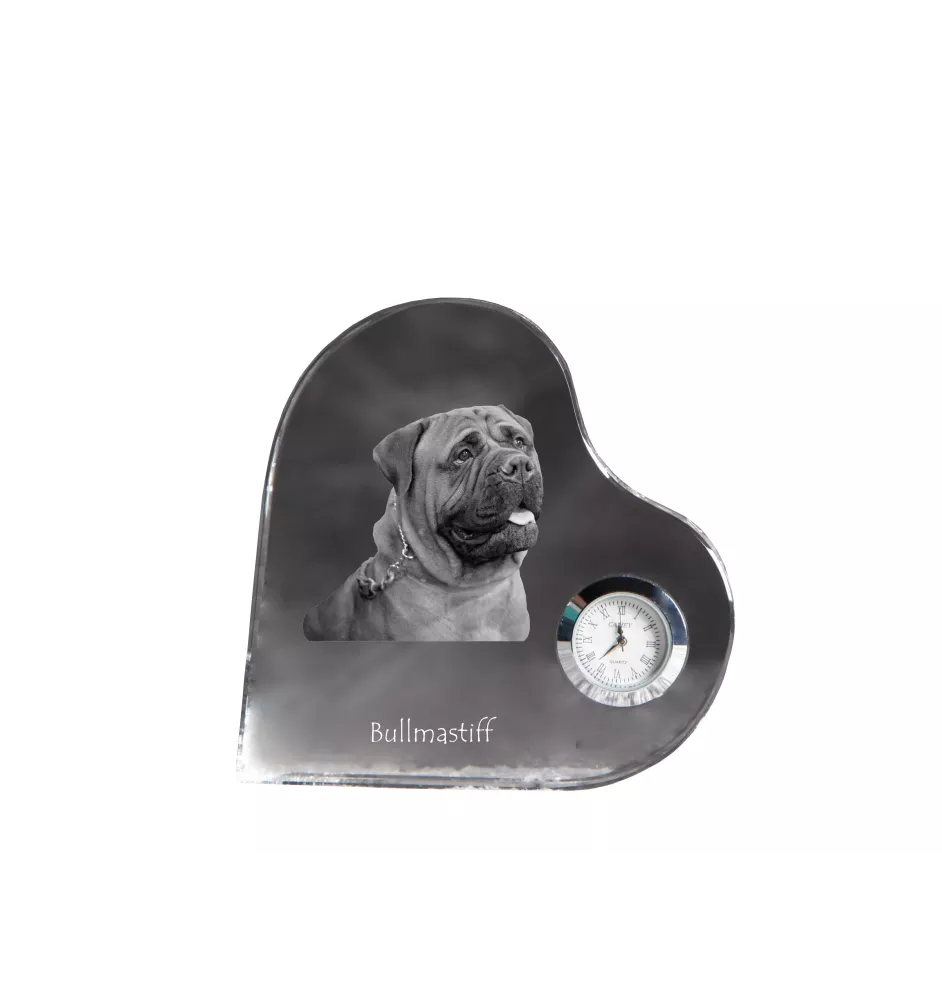 Bullmastiff - Kristalluhr mit einem Hundebild, Herzregal-Uhr, personalisierte Standuhr der Marke Art-Dog
