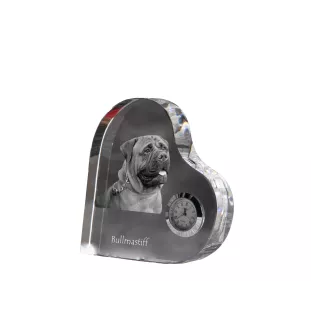 Bullmastiff - crystal clock with a dog picture, heart-shaped shelf clock, personalized standing clock by Art-Dog brand