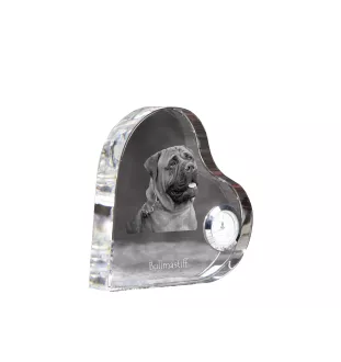 Bullmastiff - crystal clock with a dog picture, heart-shaped shelf clock, personalized standing clock by Art-Dog brand