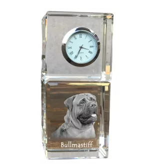Bullmastiff - montre en cristal avec photo, photo de chien dans un cristal, horloge de bureau personnalisée de la marque Art-Dog