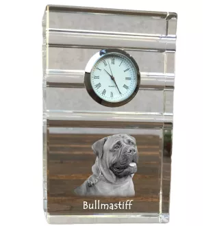 Bullmastiff - Glasuhr mit Foto, Foto eines Hundes im Kristall, personalisierte Tischuhr für das Büro der Marke Art-Dog