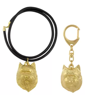 Cairn Terrier II - porte-clés et collier avec chien dans une boîte, produit plaqué or de haute qualité, marque Art-Dog