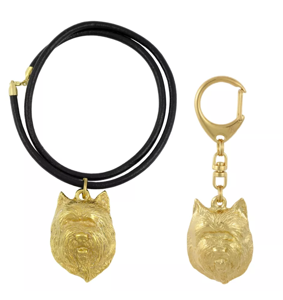 Cairn Terrier II - keychain and necklace with a dog in a box, high-quality gold-plated product, Art-Dog brand