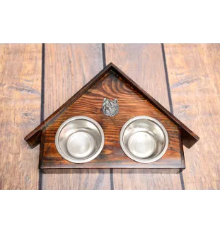 Cairn Terrier - wooden stand with bowls for a dog, decorative dog bowls, a gift for adopting a dog from the Art-Dog brand