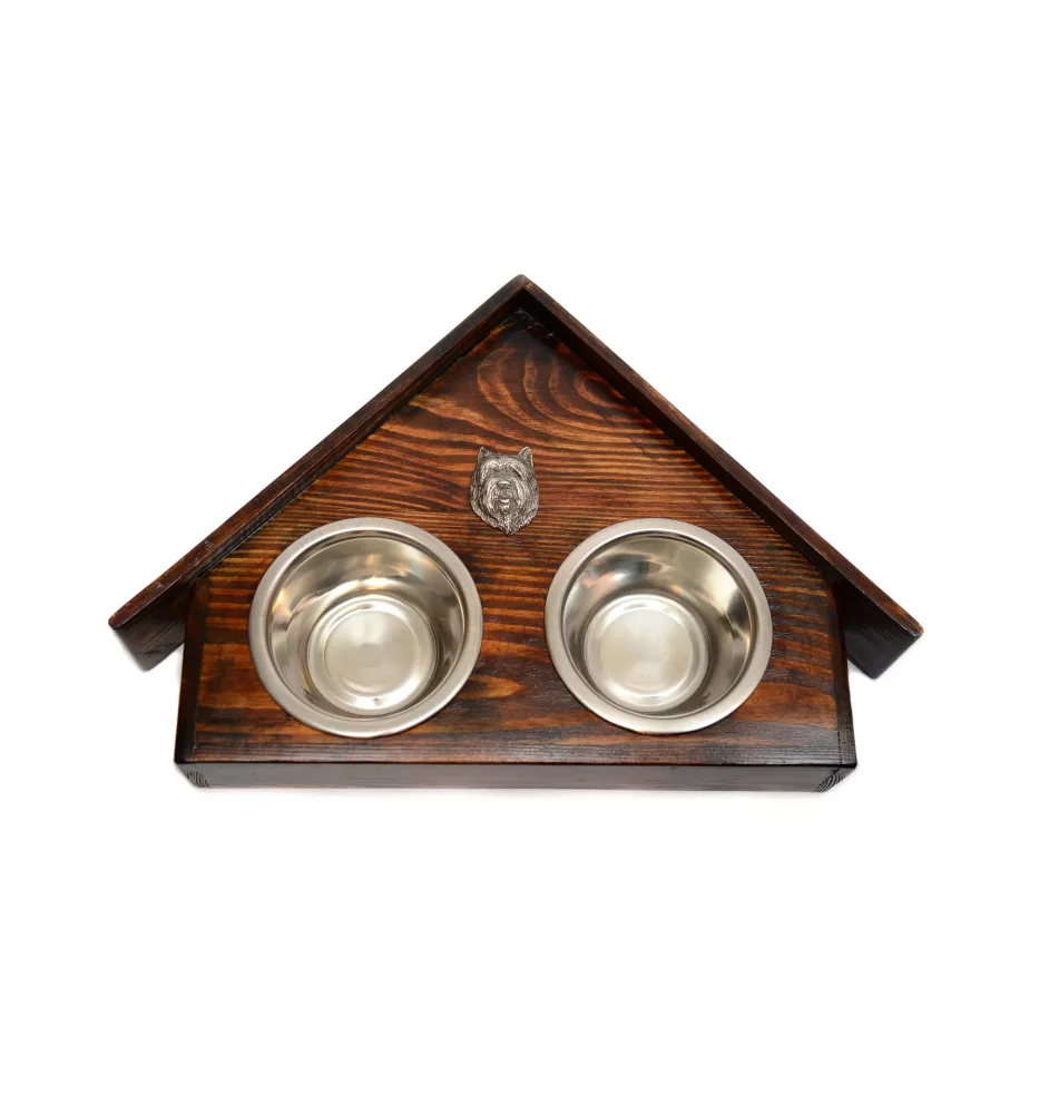 Cairn Terrier II - wooden stand with bowls for a dog, decorative dog bowls, a gift for adopting a dog from the Art-Dog brand