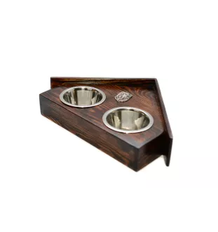 Cairn Terrier II - wooden stand with bowls for a dog, decorative dog bowls, a gift for adopting a dog from the Art-Dog brand