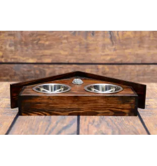 Cairn Terrier II - wooden stand with bowls for a dog, decorative dog bowls, a gift for adopting a dog from the Art-Dog brand