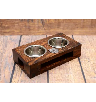 Cairn Terrier - wooden stand with bowls for a dog, steel dog bowls, a gift for adopting a dog from the Art-Dog brand
