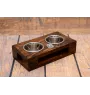 Cairn Terrier II - wooden stand with bowls for a dog, steel dog bowls, a gift for adopting a dog from the Art-Dog brand