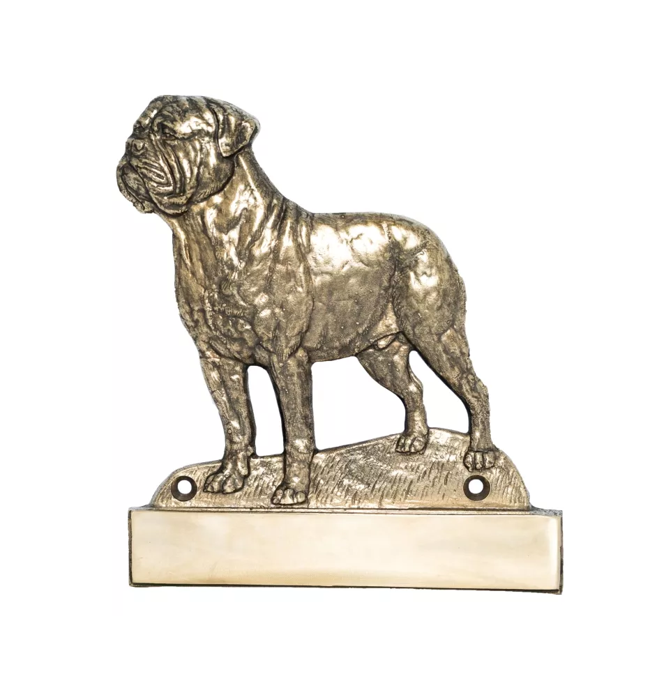 Bullmastiff - address plaque with a dog, brass nameplate, personalized door sign with the brand name Art-Dog