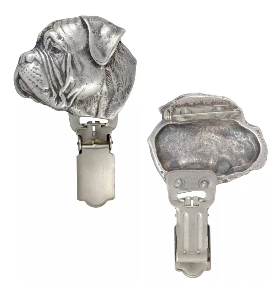 Bullmastiff - brooch with a clip, holder for a start number, silver-plated dog show pin from the Art-Dog brand