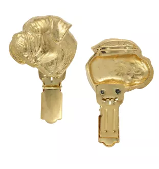 Bullmastiff - brooch with a clip, gold-plated holder for a start number, a gift for a dog show by Art-Dog brand.