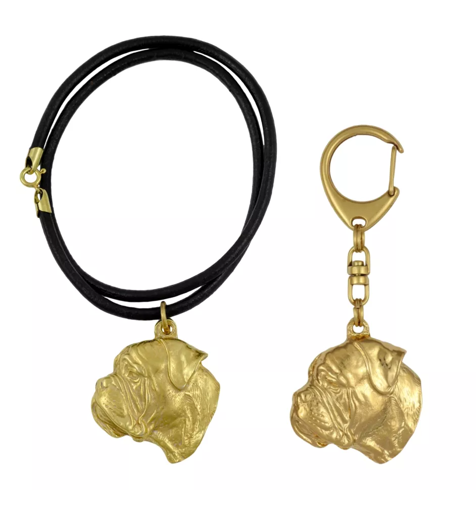 Bullmastiff - keychain and necklace with a dog in a box, high-quality gold-plated product, Art-Dog brand