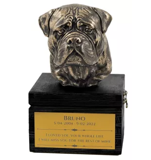 Bullmastiff - eine Urne mit Gravur und Hundeskulptur, letzter Abschied, handgefertigtes Produkt der Marke Art-Dog