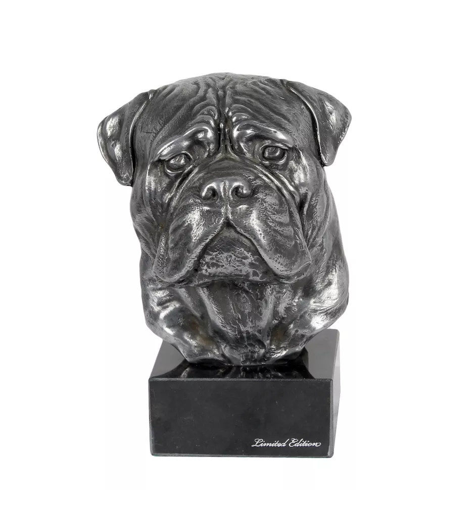 Bullmastiff - figurine en marbre, recouverte de métal argenté, fabriquée à la main, marque Art-Dog