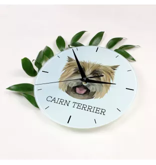 Cairn Terrier - geometrische Wanduhr mit Bild und Aufschrift der Marke Art-Dog
