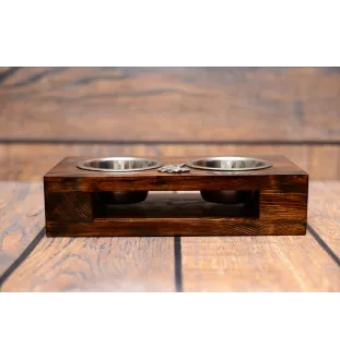 Bullmastiff II - wooden stand with bowls for a dog, steel dog bowls, a gift for adopting a dog from the Art-Dog brand