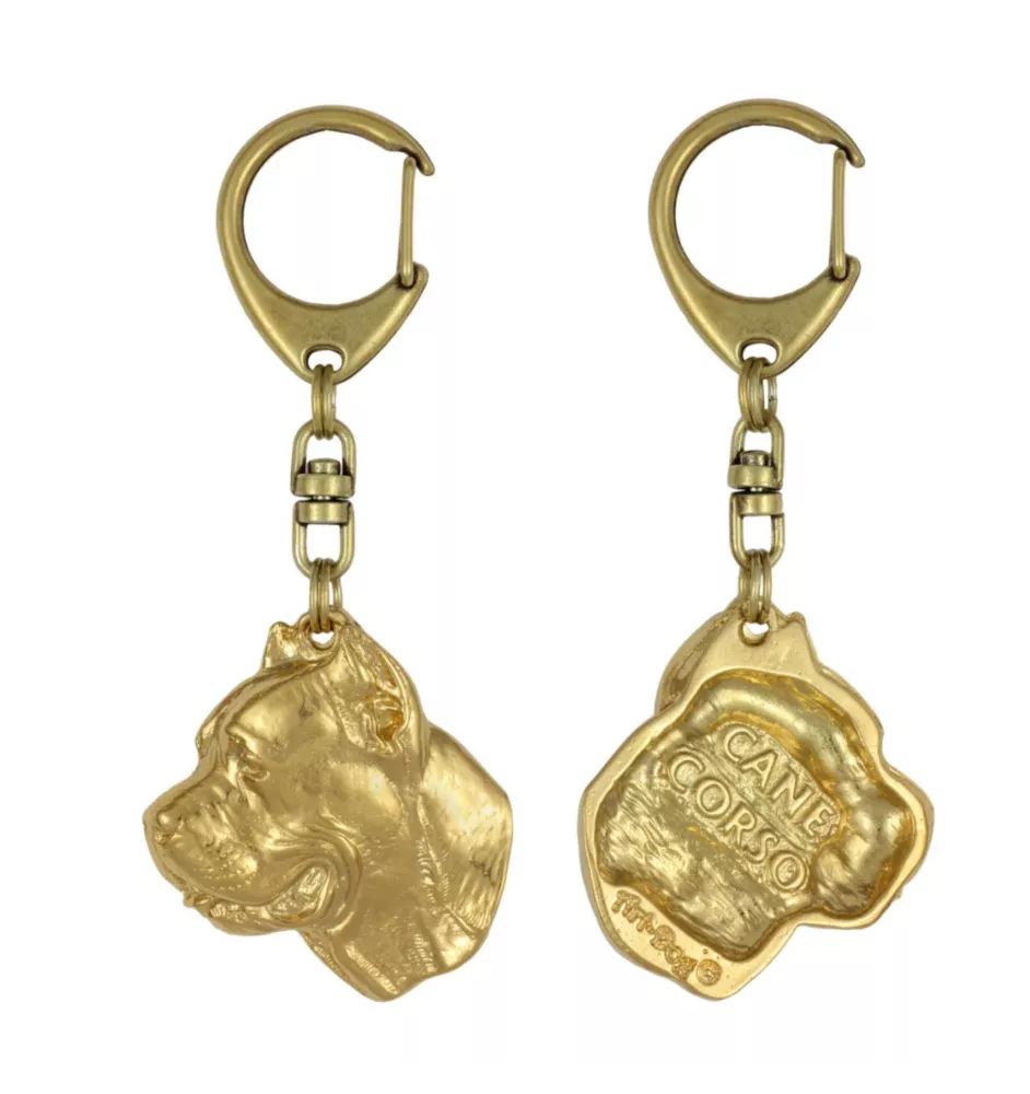 Cane Corso, Italian Cane Corso - Gilded key ring with dog, handbag decoration, luxury accessory by Art-Dog brand