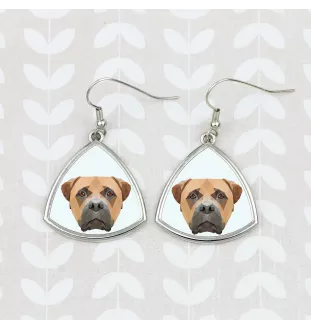 Bullmastiff - boucles d'oreilles avec une photo et un motif de chien géométrique Art-Dog