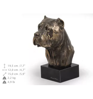 Cane Corso, Italienischer Corso-Hund, Cane di Macellaio - Hundestatue, Büste auf Steinsockel, Skulptur, Trophäe für Hundeausstellung der Marke Art-Dog