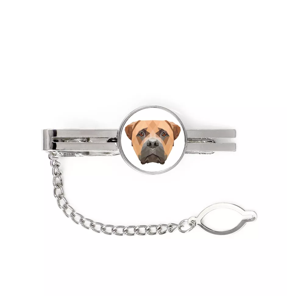 Bullmastiff - geometrische Krawattennadel mit Bild und Schriftzug von Art-Dog