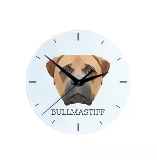 Bullmastiff - geometric wall clock with a picture and the brand name Art-Dog