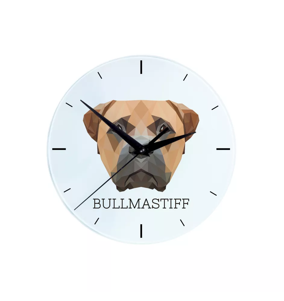 Bullmastiff - horloge murale géométrique avec photo et logo de la marque Art-Dog