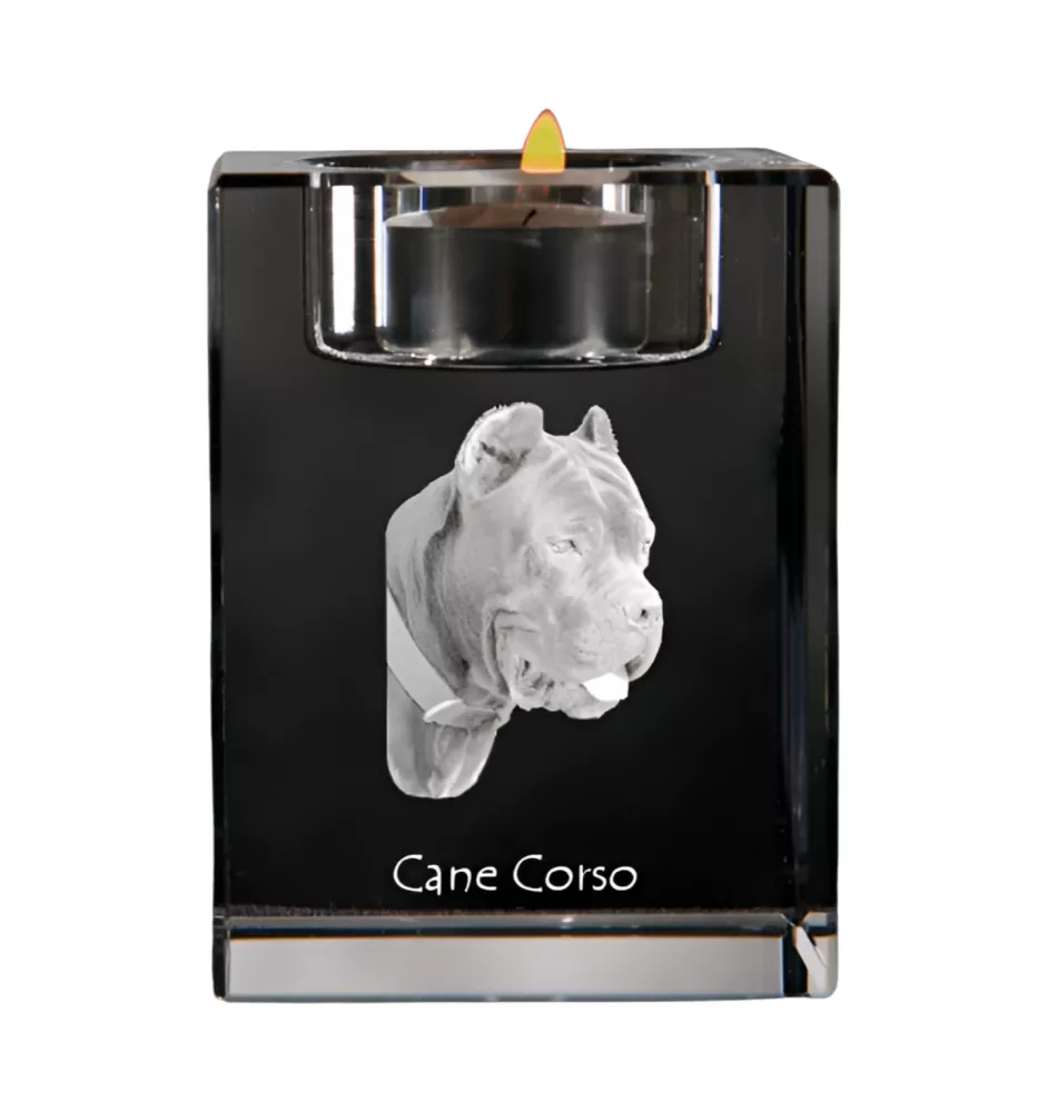 Cane Corso, Chien De Cour Italien - Bougeoir avec photo de chien, porte bougie en cristal, cadeau personnalisé par la marque Art-Dog
