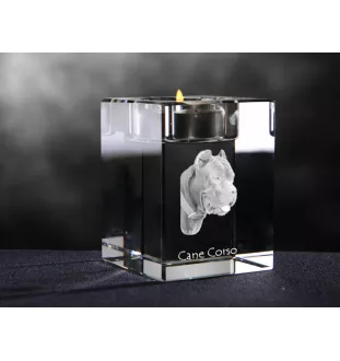 Cane Corso, Italienischer Corso-Hund, Cane di Macellaio - Kerzenhalter mit Hundefoto, Teelichthalter aus Kristall, personalisiertes Geschenk der Marke Art-Dog