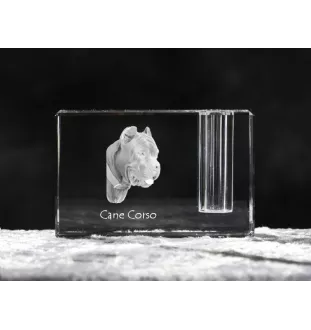 Cane Corso, Italienischer Corso-Hund, Cane di Macellaio - Stifthalter, Kristallorganizer mit Hundefoto, einzigartige Schreibtischdekoration der Marke Art-Dog