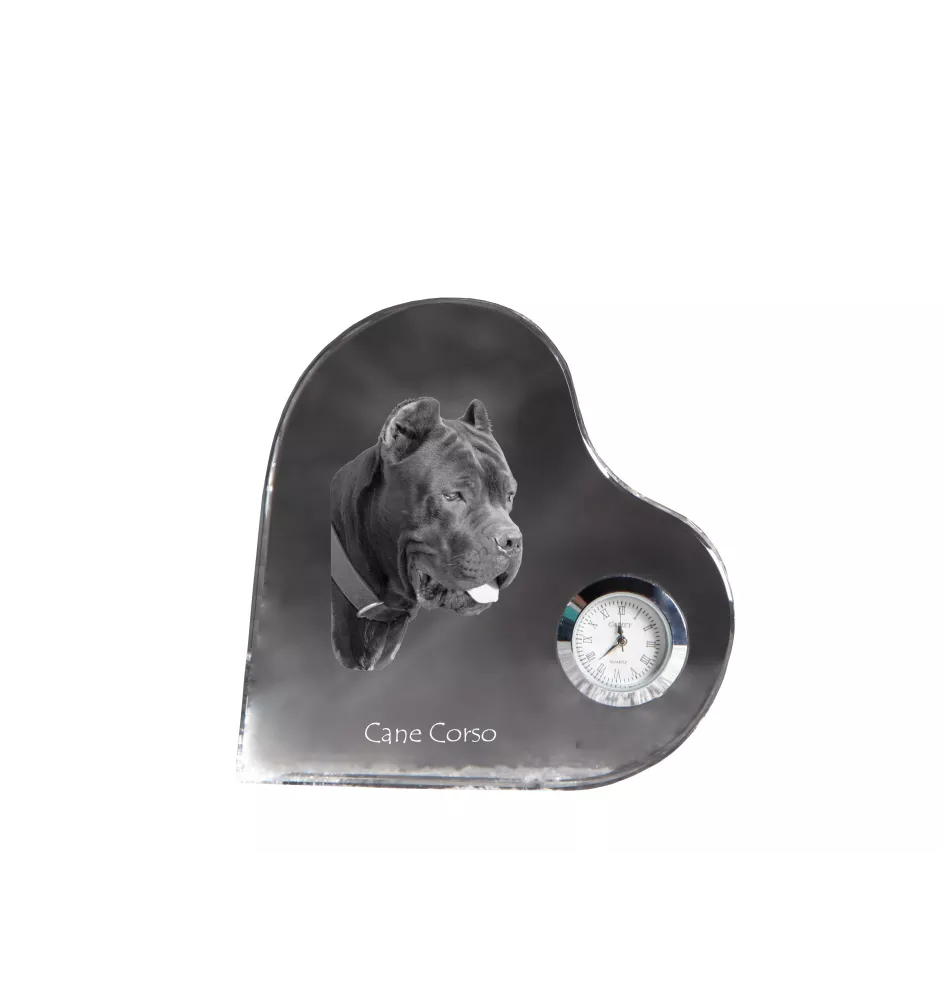 Cane Corso, Chien De Cour Italien - horloge en cristal avec une photo de chien, horloge de table en forme de cœur, horloge debout personnalisée de la marque Art-Dog