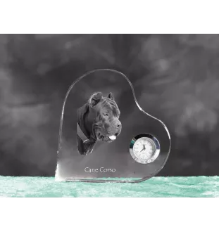 Cane Corso, Italian Cane Corso - crystal clock with a dog picture, heart-shaped shelf clock, personalized standing clock by Art-Dog brand