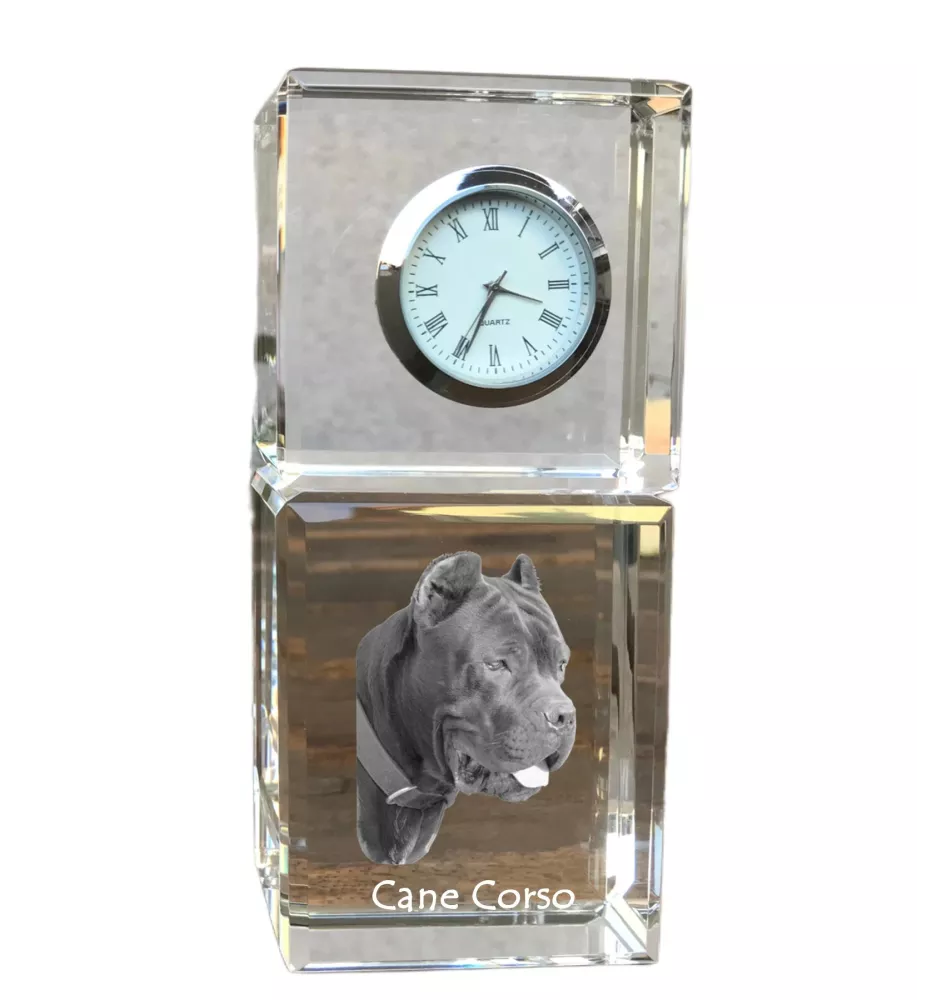 Cane Corso, Italian Cane Corso - crystal clock with a photo, a photo of a dog in crystal, personalized desk clock by Art-Dog brand