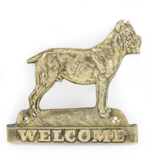 Cane Corso, Chien De Cour Italien - une plaque de porte avec un chien, une plaque de bienvenue en laiton, une enseigne exceptionnelle avec l'inscription Welcome de la marque Art-Dog