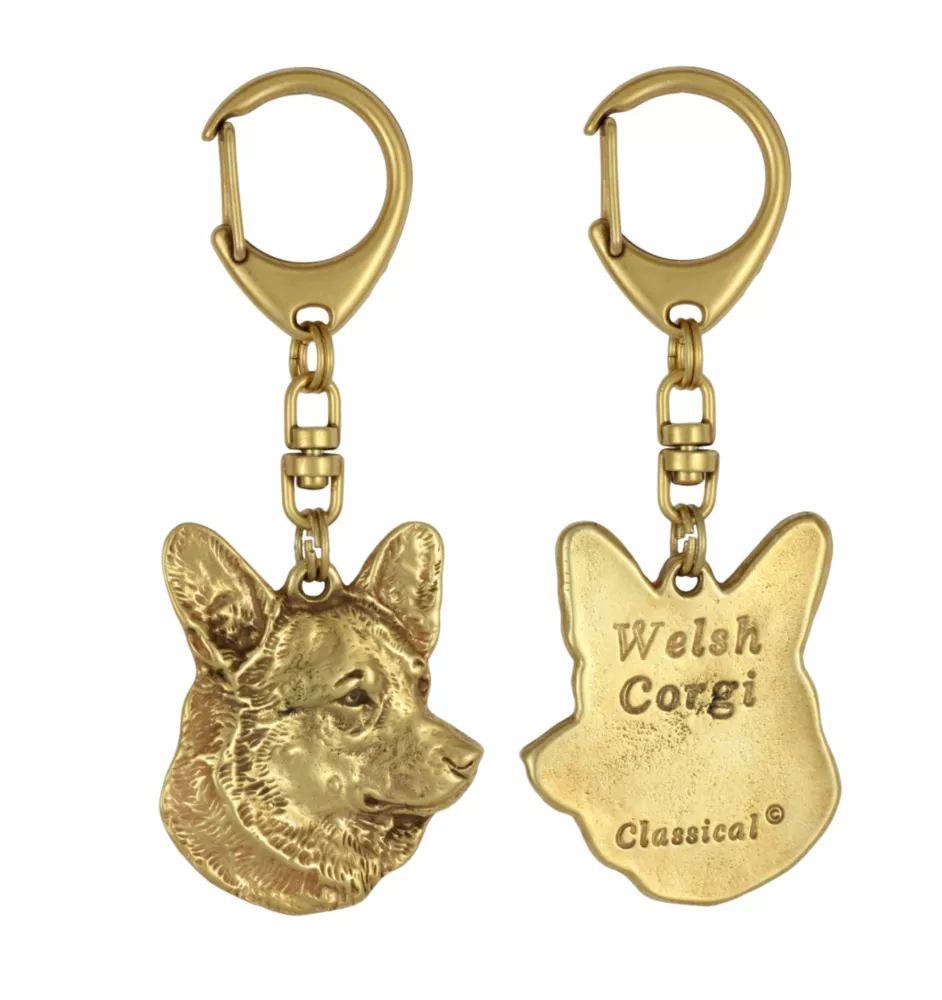 Cardigan Welsh Corgi - Porte-clés doré avec chien dans boîte cadeau, décoration de sac à main, accessoire de luxe de la marque Art-Dog