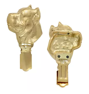 Cane Corso, Italienischer Corso-Hund, Cane di Macellaio - Brosche mit Clip, vergoldeter Startnummernhalter, elegante Hundeaustellungsnadel der Marke Art-Dog