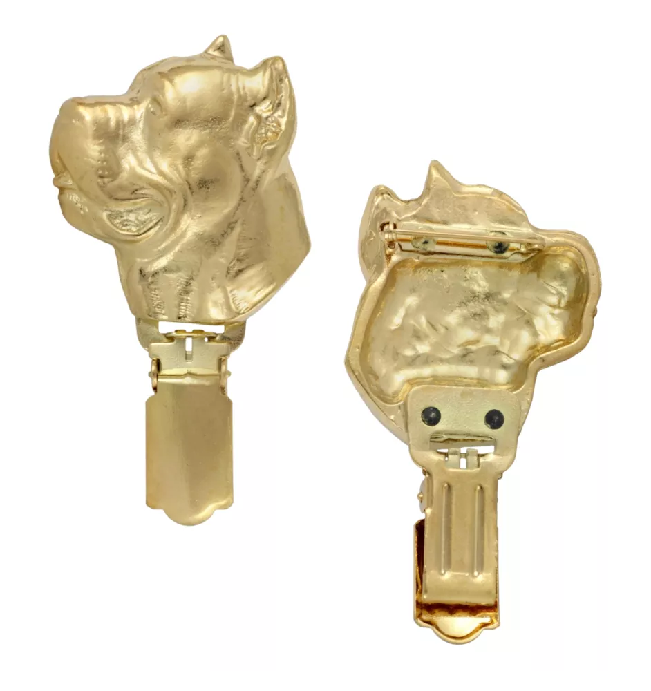 Cane Corso, Italian Cane Corso - brooch with a clip, gold-plated holder for a start number, a gift for a dog show by Art-Dog brand.