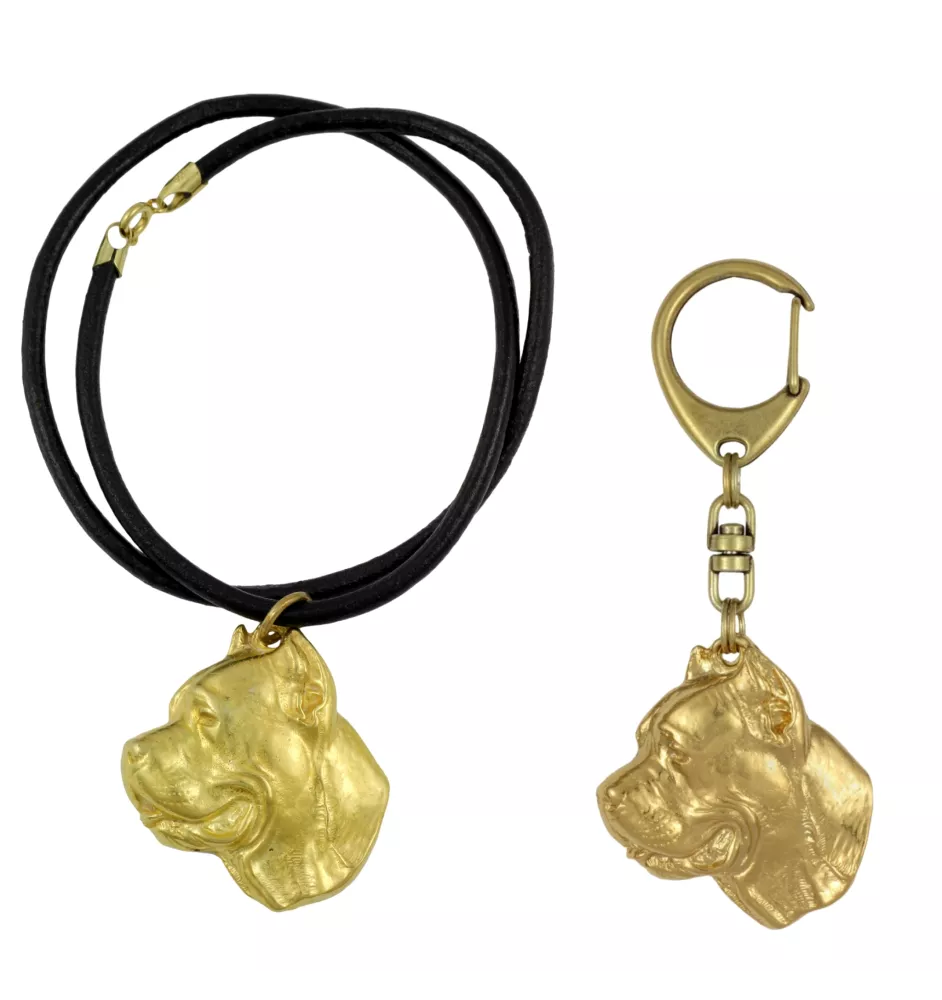 Cane Corso, Italian Cane Corso - keychain and necklace with a dog in a box, high-quality gold-plated product, Art-Dog brand