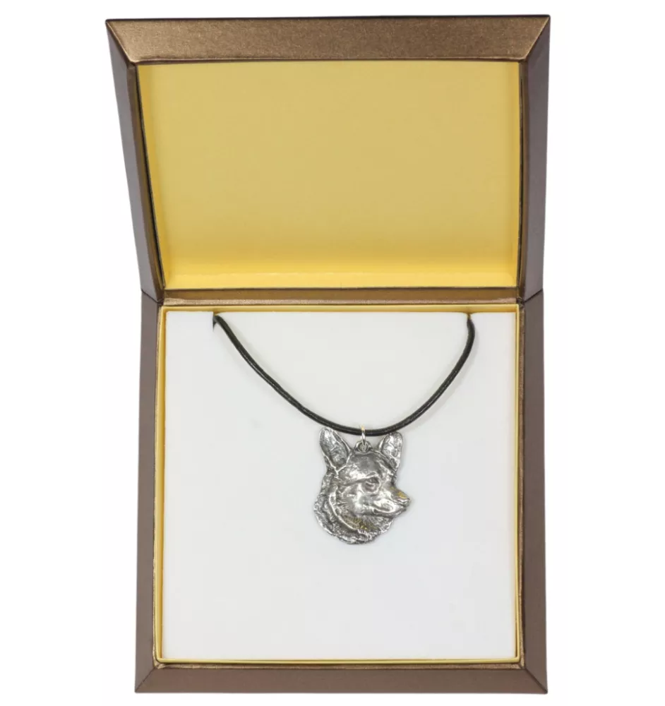 Cardigan Welsh Corgi - Hundehalsband in Geschenkbox, versilbertes Medaillon für Hundefans, markanter Anhänger der Marke Art-Dog