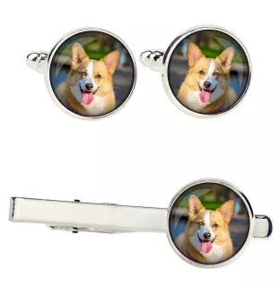 Cardigan Welsh Corgi Ärmelknöpfe und Krawatte mit Ihrem Foto, Anzugaccessoire, Herrenschmuck der Marke Art-Dog